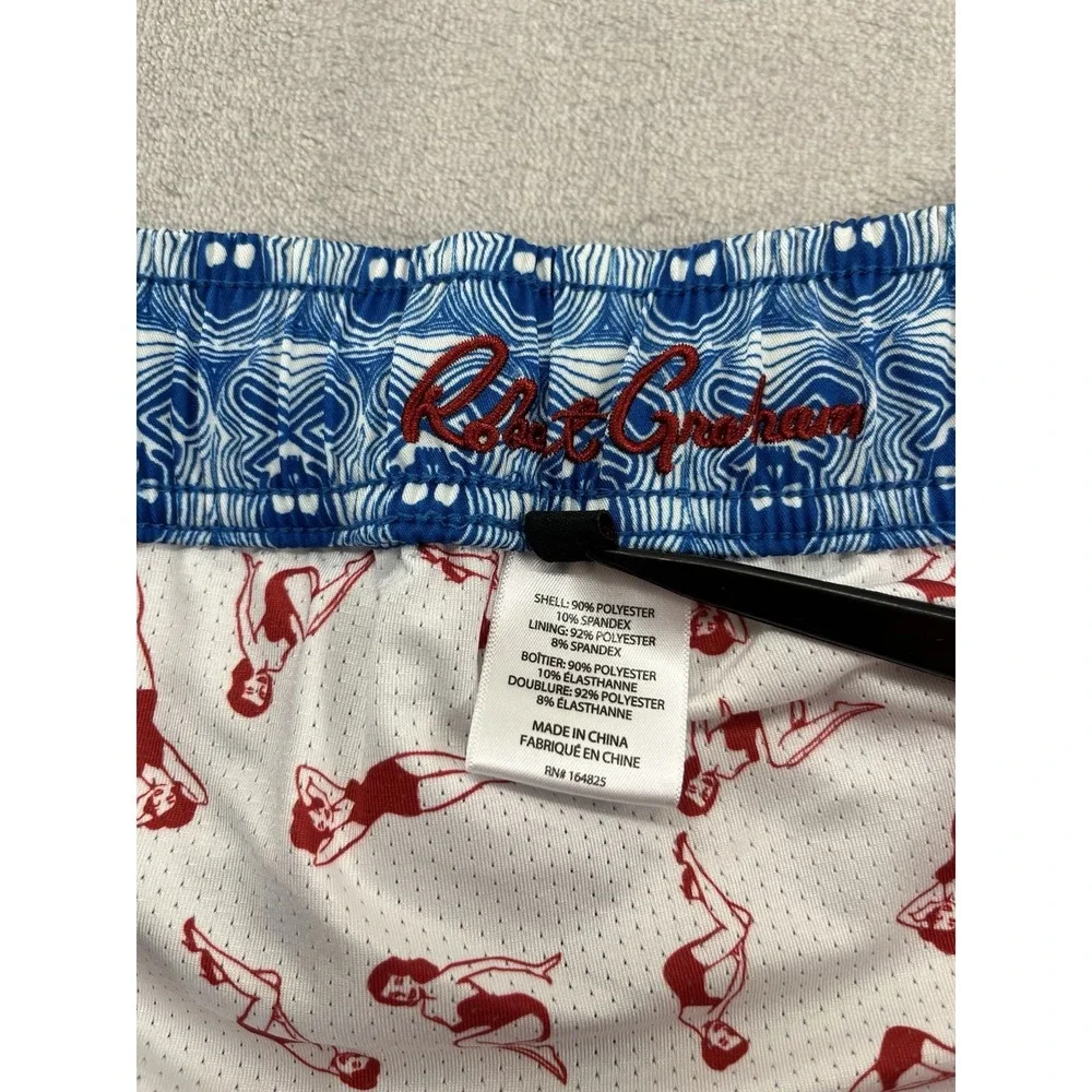 Robert Graham Swim Trunks Shorts Men 2XL Blue Skull Print Compression Lined Surf